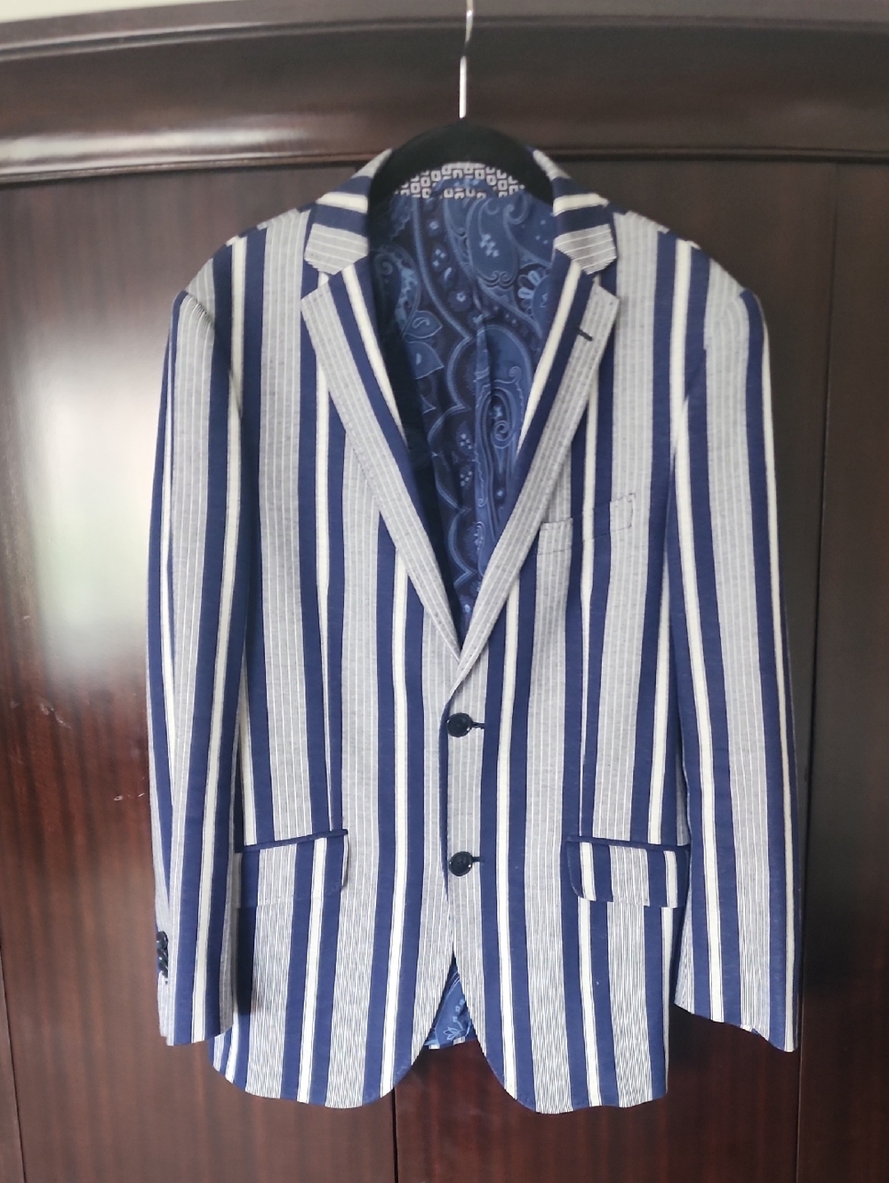 Etro Blue & White Vertical Stripe Blazer
